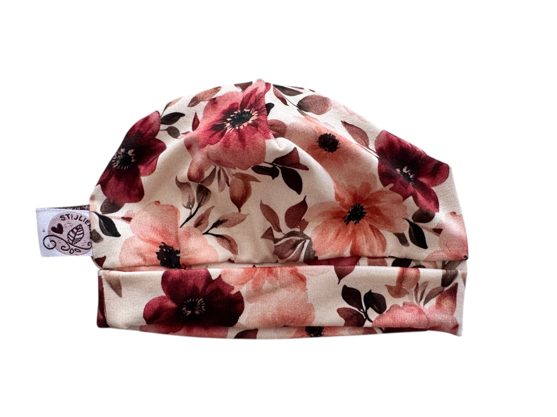 Babymutsje Bloem bordeaux